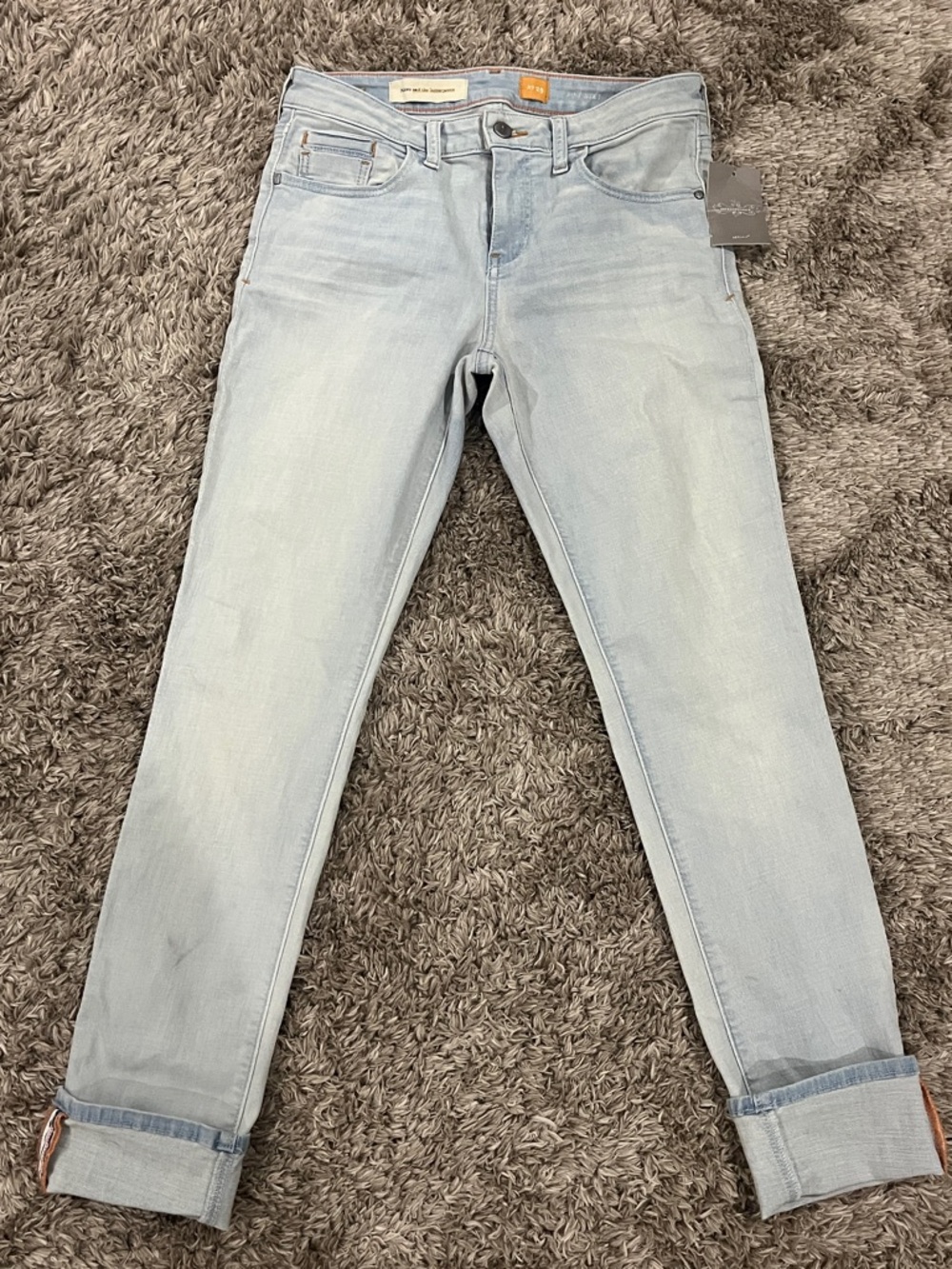Pilcro and the Letterpress Light Blue Denim Jeans with Orange Stitching